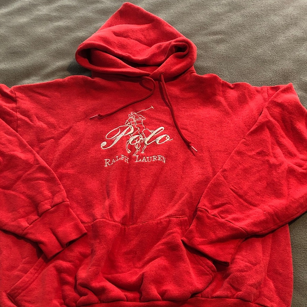 Polo Ralph Lauren Red Pullover Big Pony Script Hoodie Made in Italy Please Read